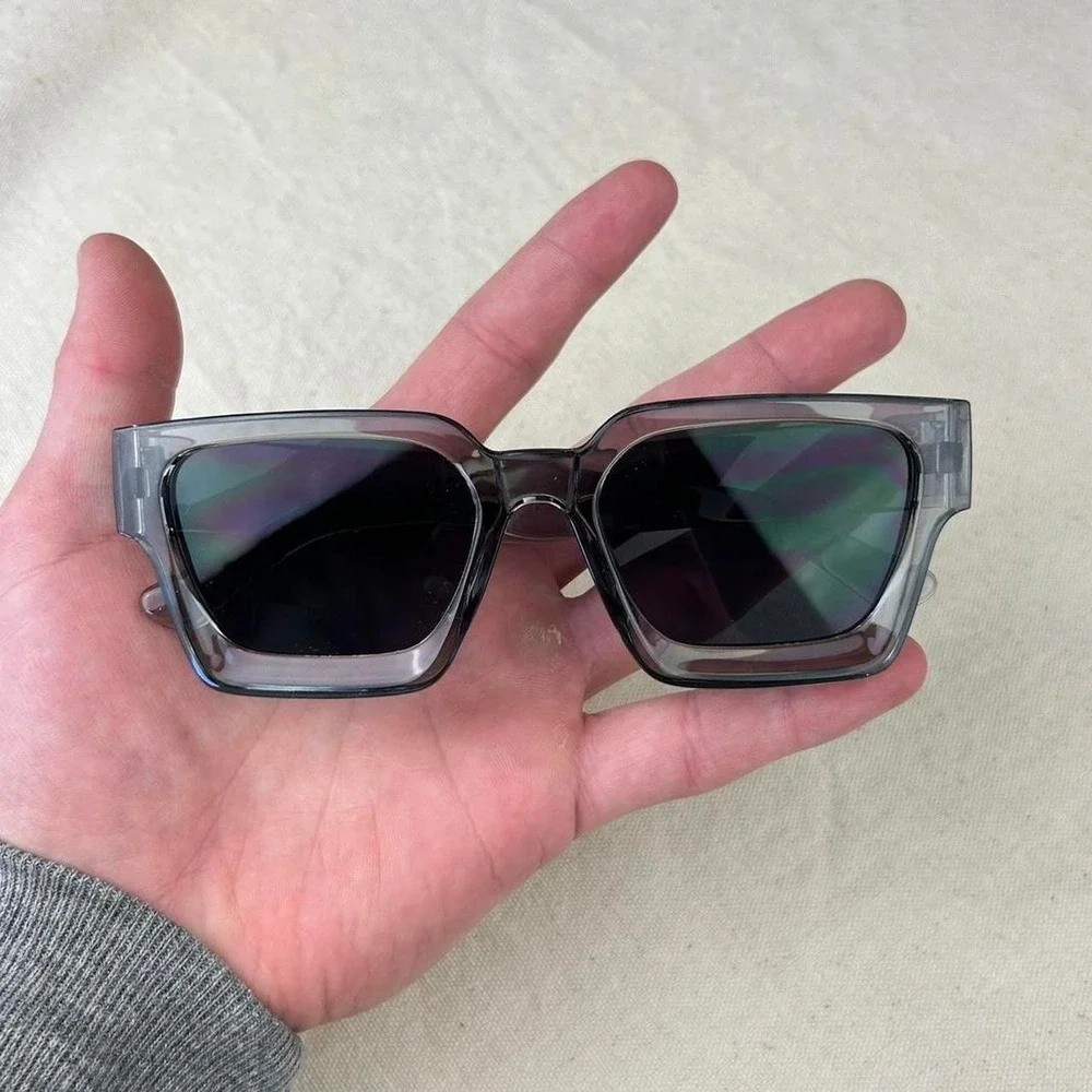 Vintage Y2K surfer style black squared sunglasses cyber grunge techno